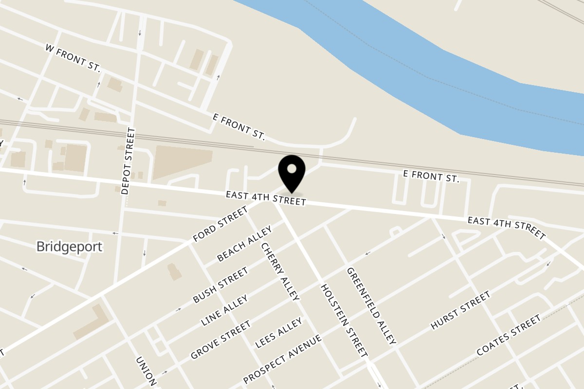 Map showing the location of Dino's Pizza & Pasta on 101 E 4th St in Bridgeport